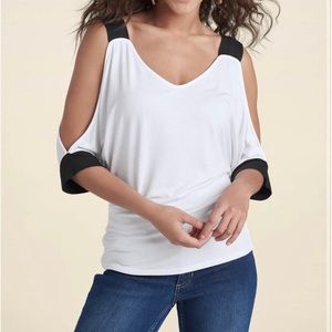 NWOT Flowy Color Block Dolman Cold Shoulder Top